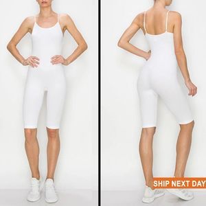 Luxe Feel Rib-Knit Spaghetti Strap Biker Short Unitard - Bodysuit - One Piece